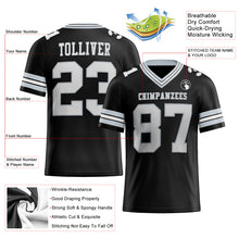 Load image into Gallery viewer, Custom Black White-Silver Mesh Authentic Football Jersey
