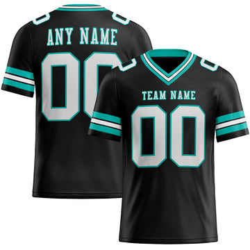 Custom Black White-Aqua Mesh Authentic Football Jersey