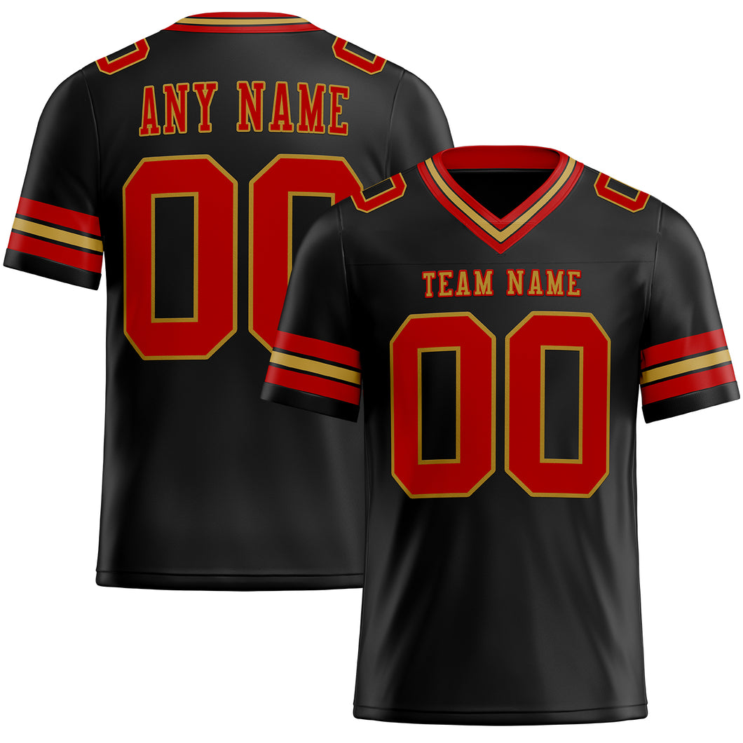 Custom Black Red-Old Gold Mesh Authentic Football Jersey