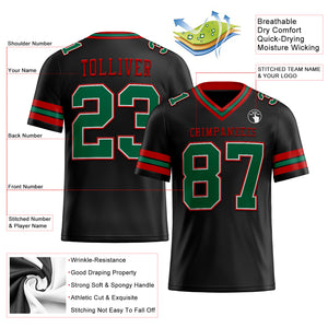 Custom Black Kelly Green-Red Mesh Authentic Football Jersey