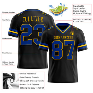 Custom Black Royal-Yellow Mesh Authentic Football Jersey