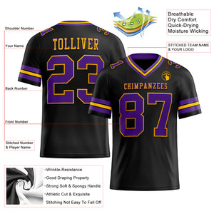 Custom Black Purple-Gold Mesh Authentic Football Jersey