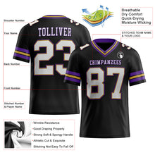 Load image into Gallery viewer, Custom Black White Old Gold-Purple Mesh Authentic Football Jersey
