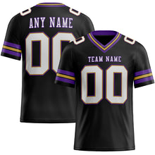 Laden Sie das Bild in den Galerie-Viewer, Custom Black White Old Gold-Purple Mesh Authentic Football Jersey
