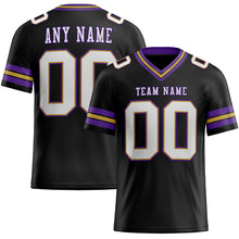 Load image into Gallery viewer, Custom Black White Old Gold-Purple Mesh Authentic Football Jersey
