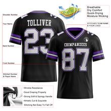 Laden Sie das Bild in den Galerie-Viewer, Custom Black White Purple-Gray Mesh Authentic Football Jersey

