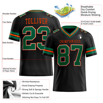 Custom Black Kelly Green-Orange Mesh Authentic Football Jersey