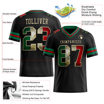 Custom Black Vintage Mexican Flag Kelly Green Red-City Cream Mesh Authentic Football Jersey