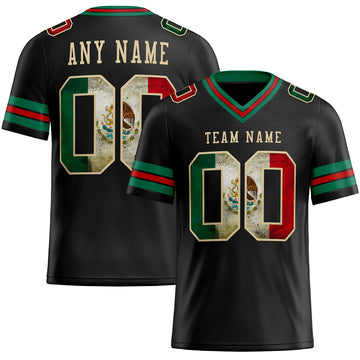 Custom Black Vintage Mexican Flag Kelly Green Red-City Cream Mesh Authentic Football Jersey