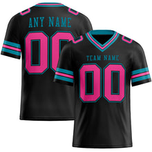 Load image into Gallery viewer, Custom Black Pink-Teal Mesh Authentic Football Jersey
