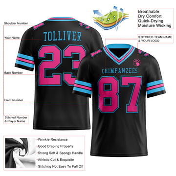 Custom Black Pink-Sky Blue Mesh Authentic Football Jersey