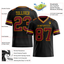 Laden Sie das Bild in den Galerie-Viewer, Custom Black Burgundy-Gold Mesh Authentic Football Jersey
