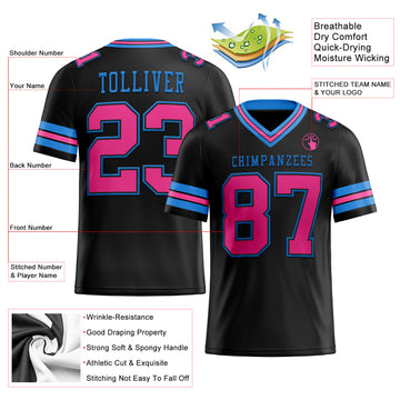 Custom Black Pink-Electric Blue Mesh Authentic Football Jersey
