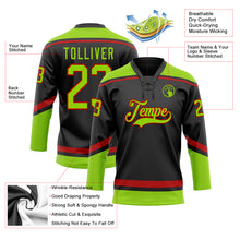 Laden Sie das Bild in den Galerie-Viewer, Custom Black Neon Green-Red Hockey Lace Neck Jersey
