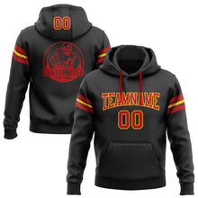 Load image into Gallery viewer, Custom Stitched Black Red-Gold Football Pullover Sweatshirt Hoodie
