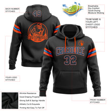 Laden Sie das Bild in den Galerie-Viewer, Custom Stitched Black Electric Blue-Orange Football Pullover Sweatshirt Hoodie
