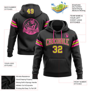 Custom Stitched Black Neon Yellow-Pink Football Pullover Sweatshirt Hoodie