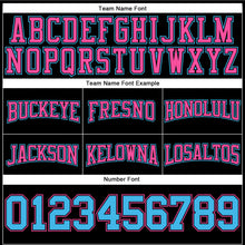 Load image into Gallery viewer, Custom Stitched Black Sky Blue-Pink Football Pullover Sweatshirt Hoodie
