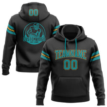 Laden Sie das Bild in den Galerie-Viewer, Custom Stitched Black Teal-Old Gold Football Pullover Sweatshirt Hoodie
