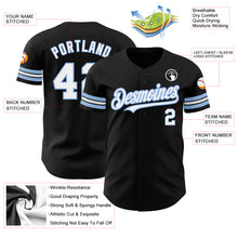 Laden Sie das Bild in den Galerie-Viewer, Custom Black White-Light Blue Authentic Baseball Jersey
