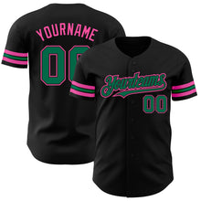 Laden Sie das Bild in den Galerie-Viewer, Custom Black Kelly Green-Pink Authentic Baseball Jersey
