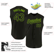 Laden Sie das Bild in den Galerie-Viewer, Custom Black Neon Green Pinstripe Pink Authentic Sleeveless Baseball Jersey
