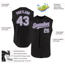 Laden Sie das Bild in den Galerie-Viewer, Custom Black Gray Pinstripe Purple-White Authentic Sleeveless Baseball Jersey

