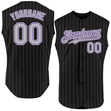 Laden Sie das Bild in den Galerie-Viewer, Custom Black Gray Pinstripe Purple-White Authentic Sleeveless Baseball Jersey
