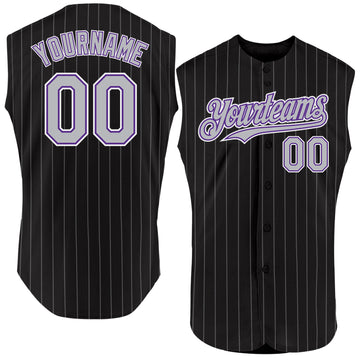Custom Black Gray Pinstripe Purple-White Authentic Sleeveless Baseball Jersey