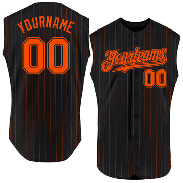 Custom Black Orange Pinstripe Orange Authentic Sleeveless Baseball Jersey