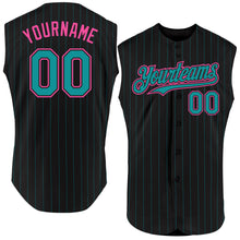 Laden Sie das Bild in den Galerie-Viewer, Custom Black Teal Pinstripe Pink Authentic Sleeveless Baseball Jersey
