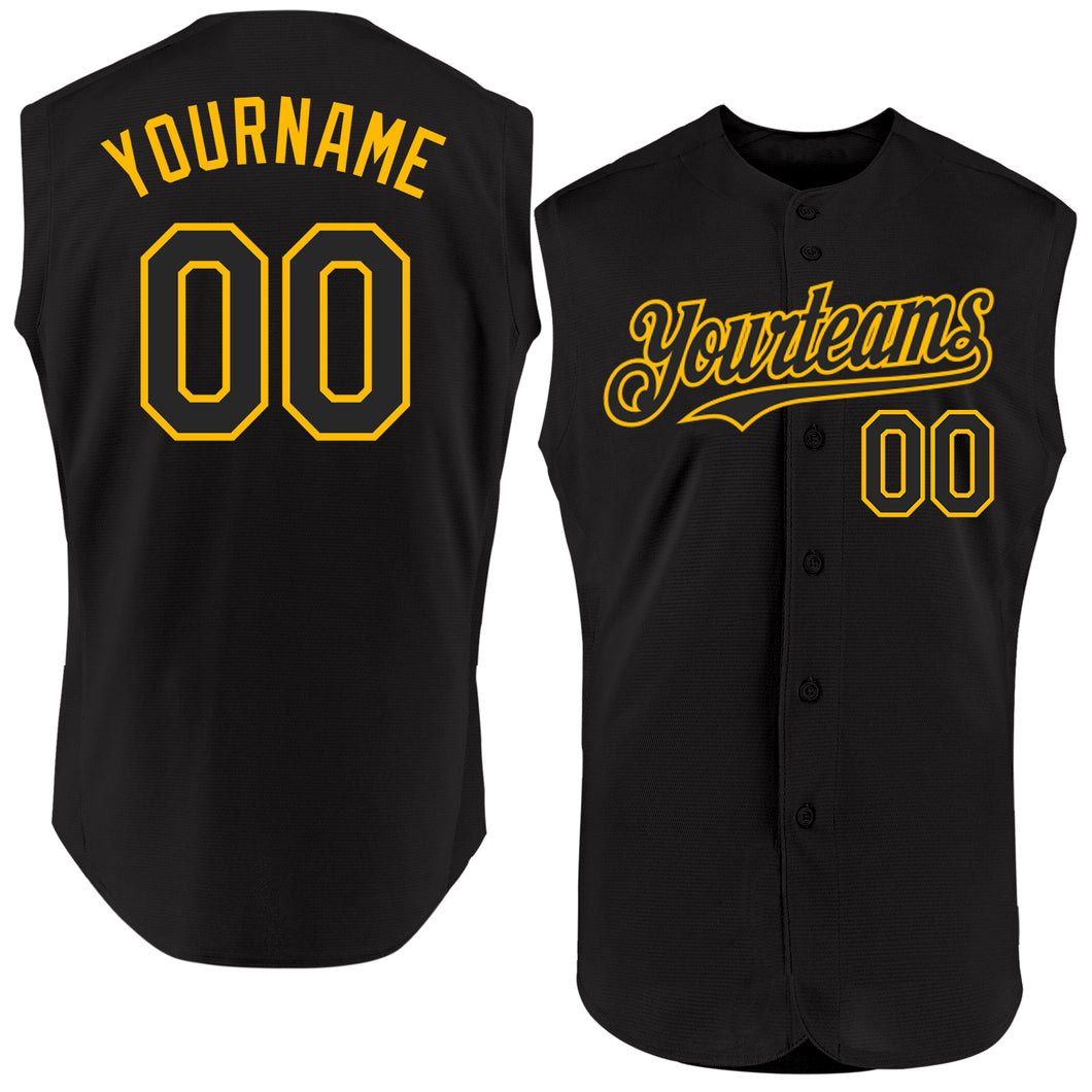 Custom Black Gold Authentic Sleeveless Baseball Jersey