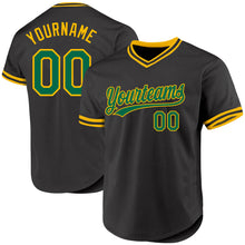 Laden Sie das Bild in den Galerie-Viewer, Custom Black Kelly Green-Gold Authentic Throwback Baseball Jersey
