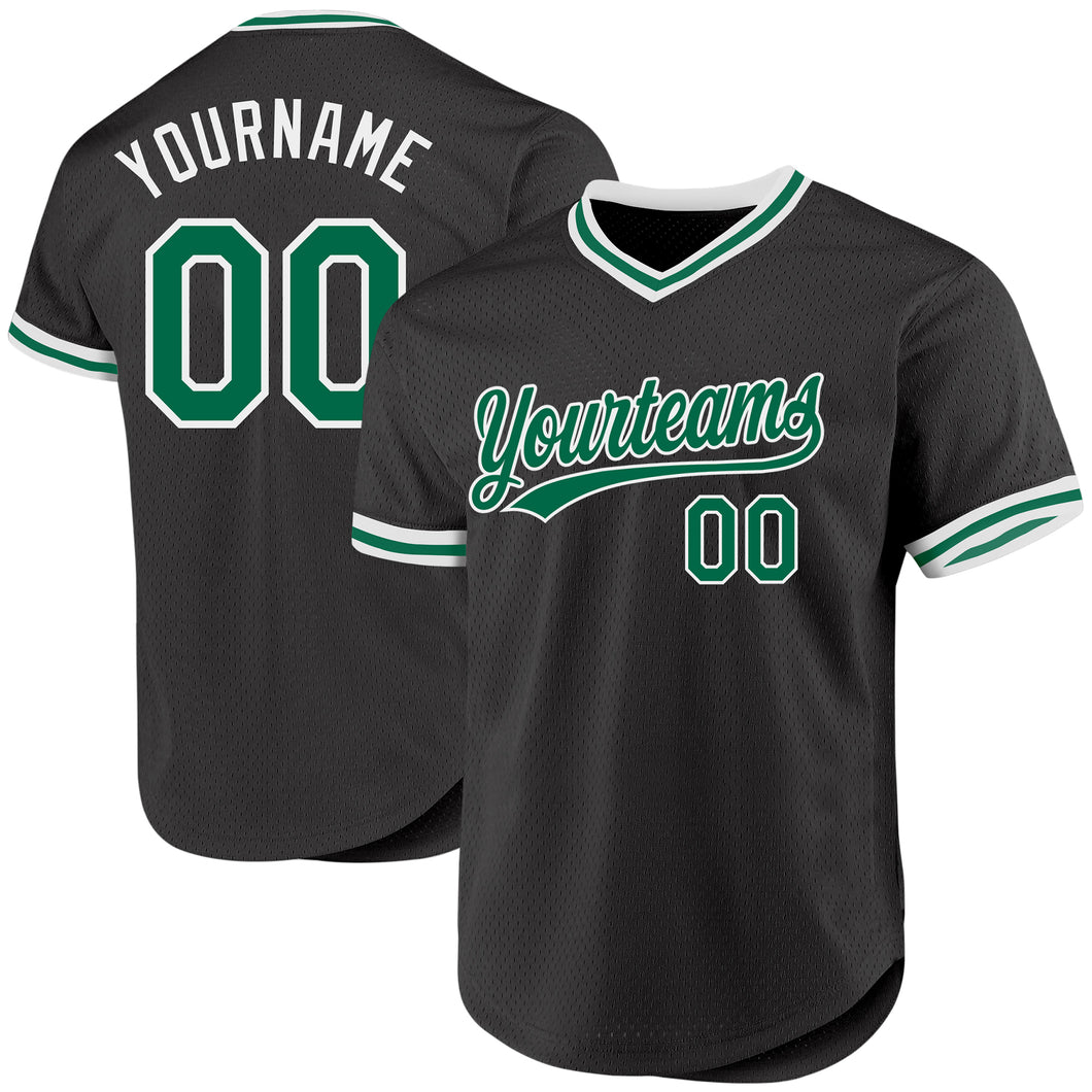 Custom Black Kelly Green-White Authentic Throwback Baseball Jersey