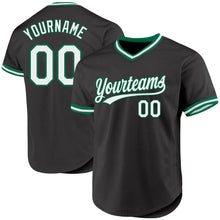 Load image into Gallery viewer, Custom Black White-Kelly Green Authentic Throwback Baseball Jersey
