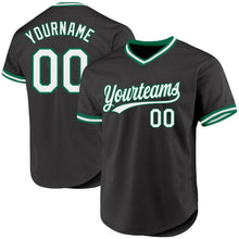 Laden Sie das Bild in den Galerie-Viewer, Custom Black White-Kelly Green Authentic Throwback Baseball Jersey
