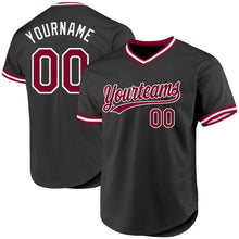 Load image into Gallery viewer, Custom Black Maroon-White Authentic Throwback Baseball Jersey
