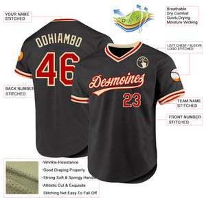 Custom Black Red-Cream Authentic Throwback Baseball Jersey