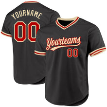 Laden Sie das Bild in den Galerie-Viewer, Custom Black Red-Cream Authentic Throwback Baseball Jersey
