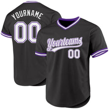 Load image into Gallery viewer, Custom Black White-Purple Authentic Throwback Baseball Jersey
