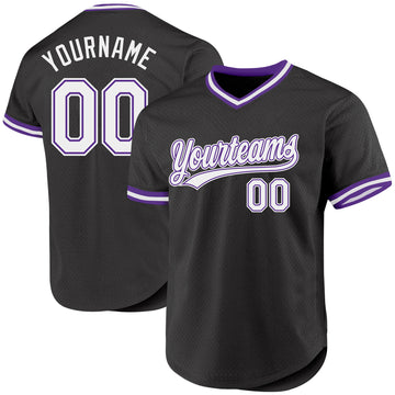 Custom Black White-Purple Authentic Throwback Baseball Jersey