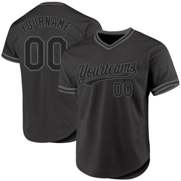 Custom Black Steel Gray Authentic Throwback Baseball Jersey