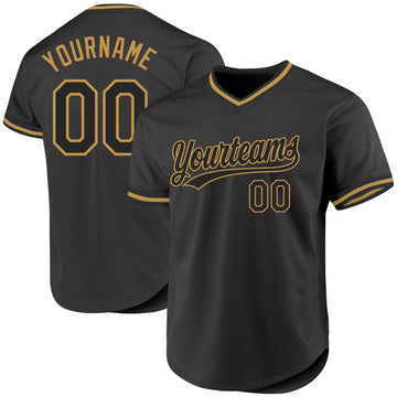 Custom Black Old Gold Authentic Throwback Baseball Jersey