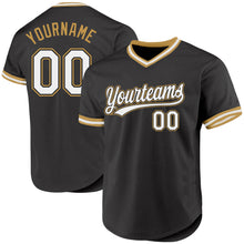 Load image into Gallery viewer, Custom Black White-Old Gold Authentic Throwback Baseball Jersey
