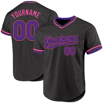 Custom Black Purple-Pink Authentic Throwback Baseball Jersey
