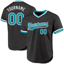 Загрузить изображение в средство просмотра галереи, Custom Black Teal-White Authentic Throwback Baseball Jersey
