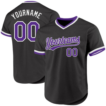 Custom Black Purple-White Authentic Throwback Baseball Jersey