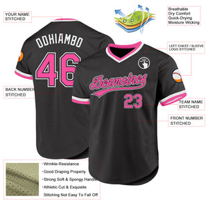 Custom Black Pink-White Authentic Throwback Baseball Jersey