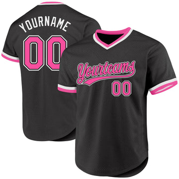 Custom Black Pink-White Authentic Throwback Baseball Jersey