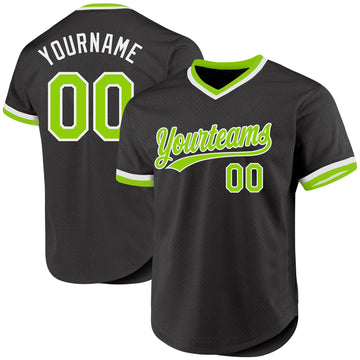 Custom Black Neon Green-White Authentic Throwback Baseball Jersey